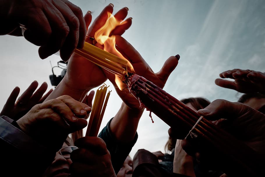 people, group, crowd, hands, candles, human body part, human hand HD wallpaper