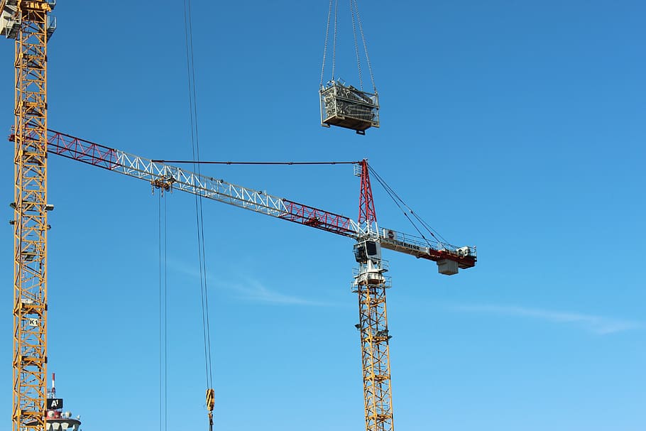 site, baukran, crane, technology, construction, load crane HD wallpaper