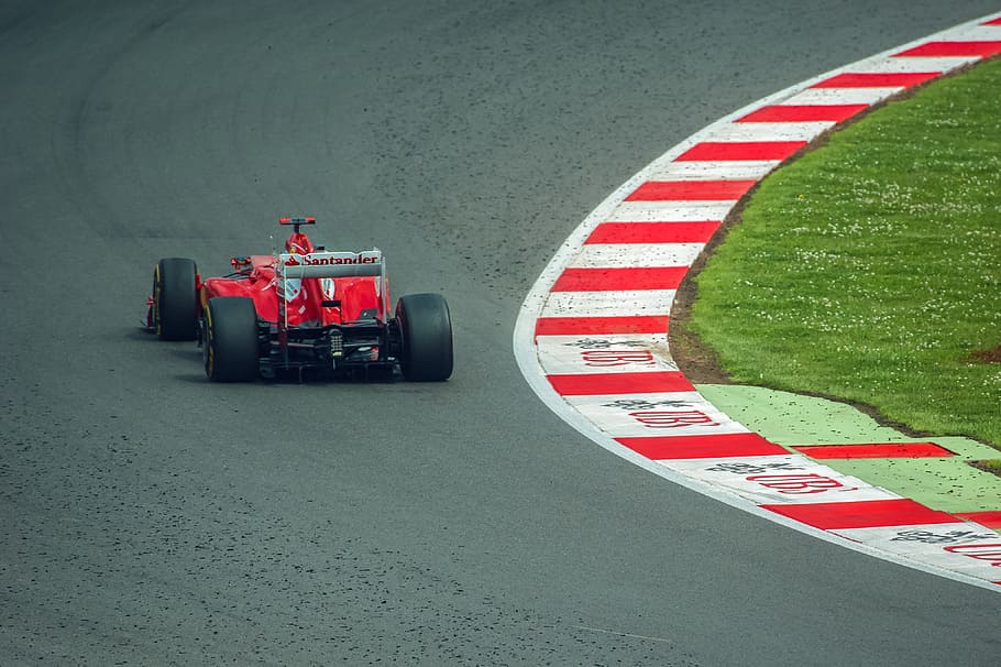 red Formula 1 race car, ferrari, f1, silverstone, rubber, auto