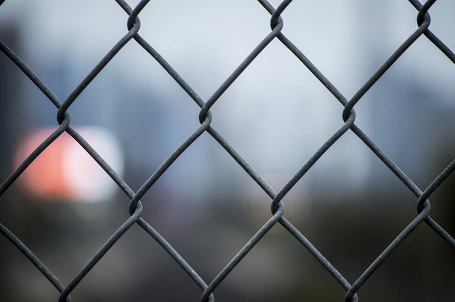 HD wallpaper: selective focus photo of chain link fence, grey chain