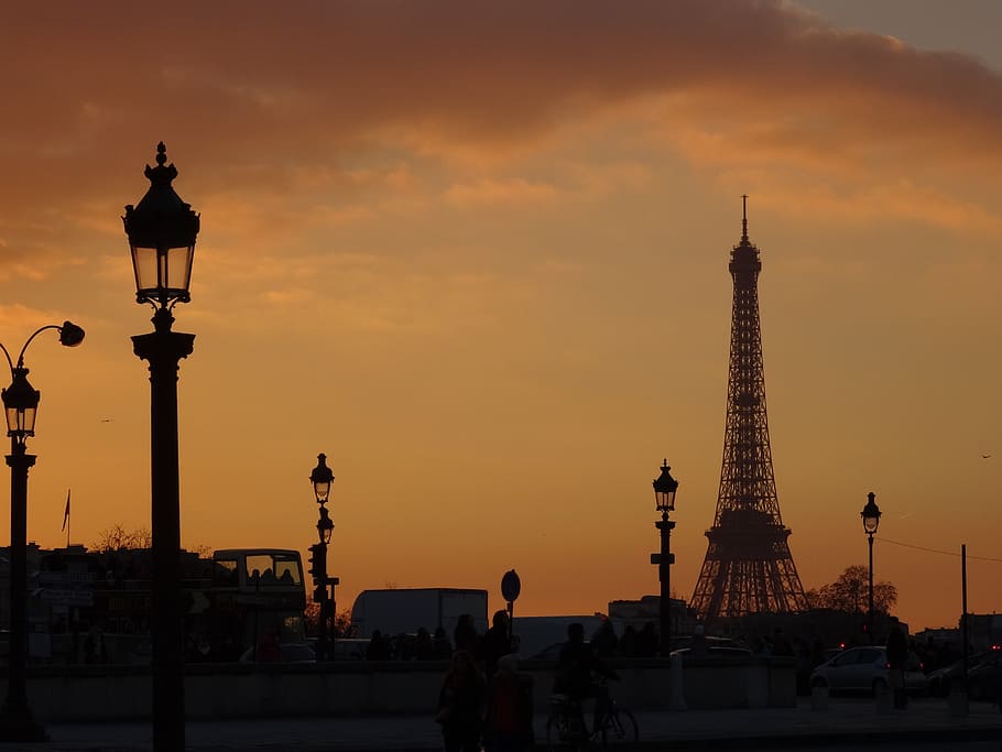 paris, eiffel tower, sunset, abendstimmung, winter, france HD wallpaper