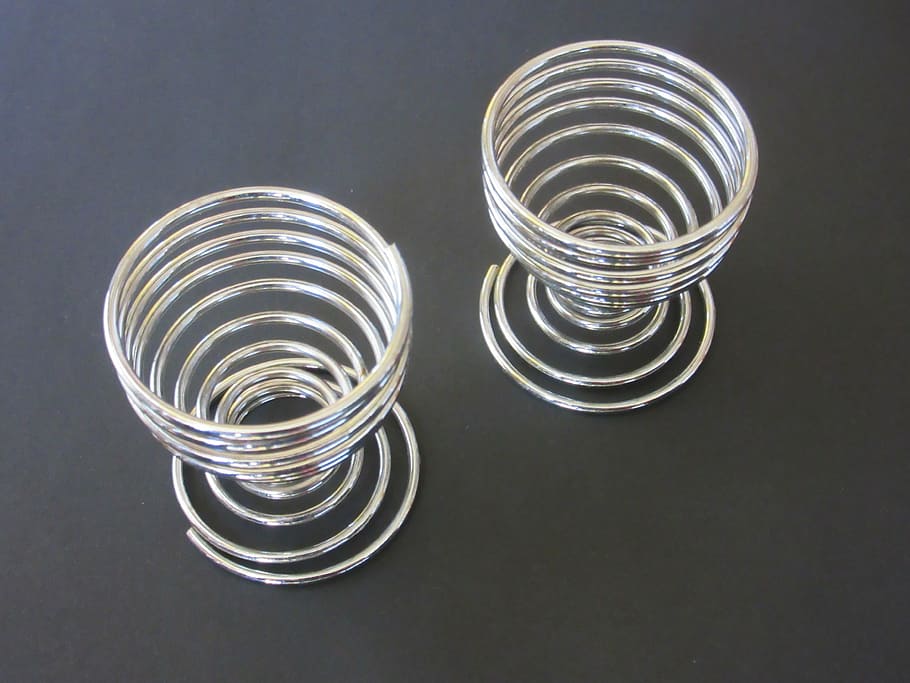 egg cups, wire, chrome plated, gloss, metal, kitchen, indoors HD wallpaper
