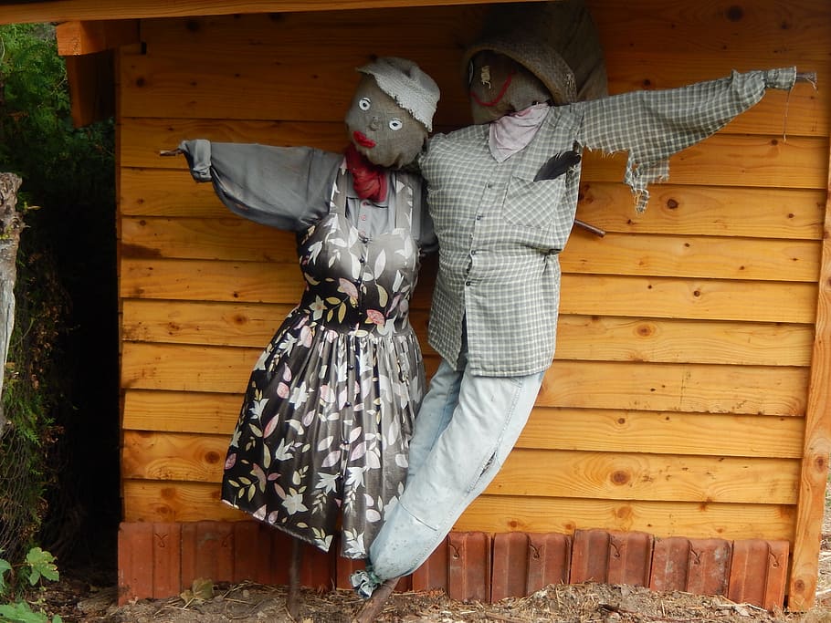 scarecrows, garden, nature, wood - Material, people, real people HD wallpaper