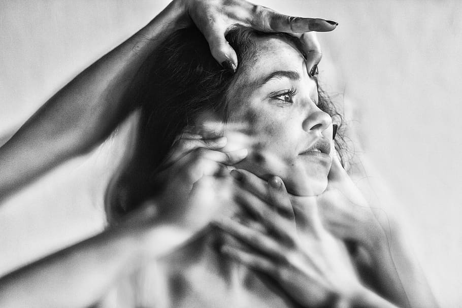 woman touching her face portrait, person holding woman's head HD wallpaper