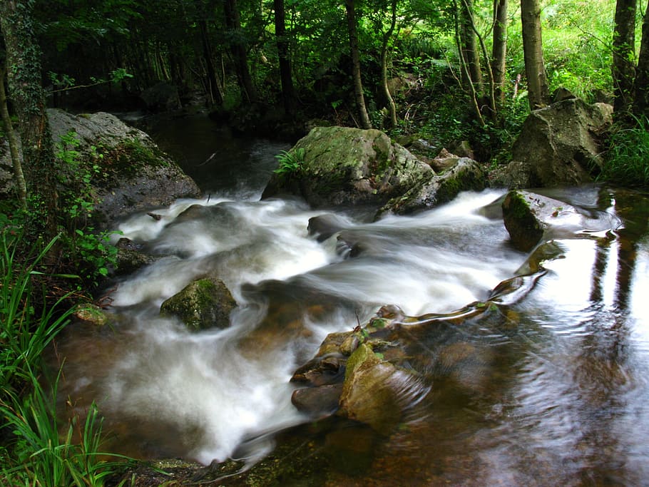 time lapse photography of stream, river, current, water, landscape HD wallpaper