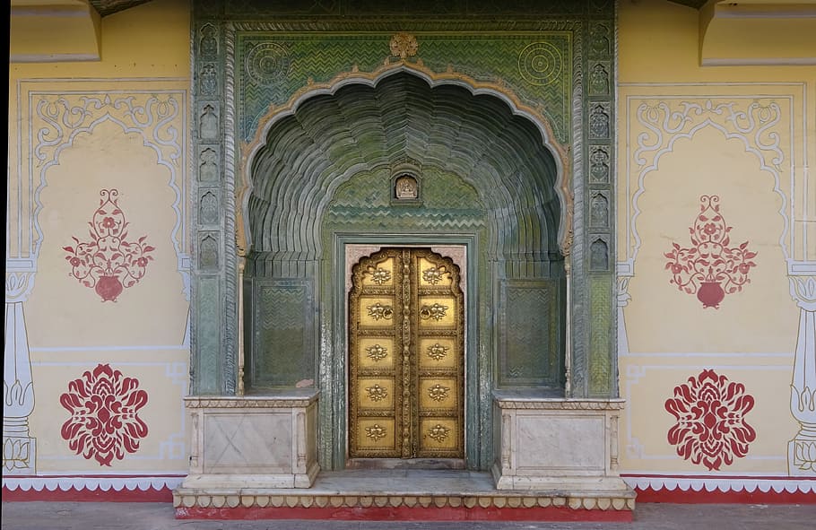 Door, Palace, Rajasthan, India, Gold, historically, building, HD wallpaper