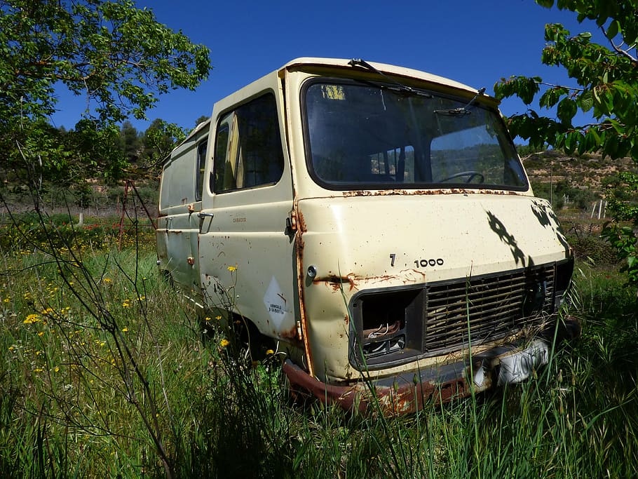 van, old, abandoned rusty, abandonment, ramshackle, plant, mode of transportation HD wallpaper
