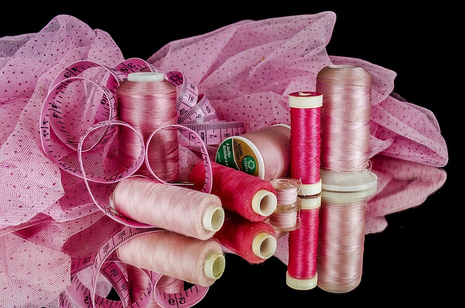 pink yarn roll lot, sewing, cotton, thread, material, tape HD wallpaper