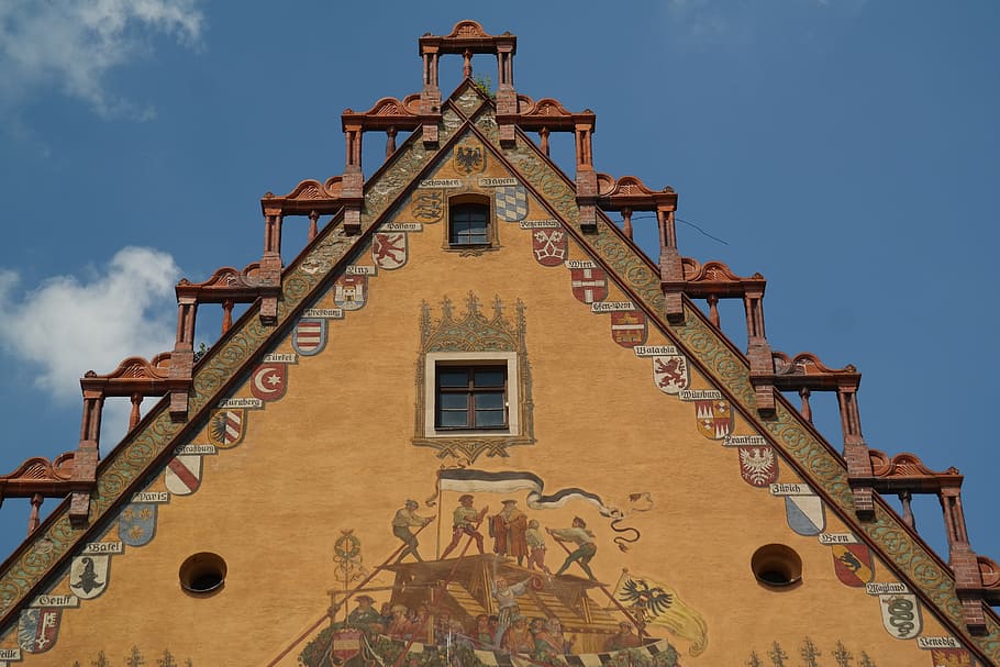 Ulm, Town Hall, Facade, Yellow, Painting, ulmer hall, frescoes HD wallpaper