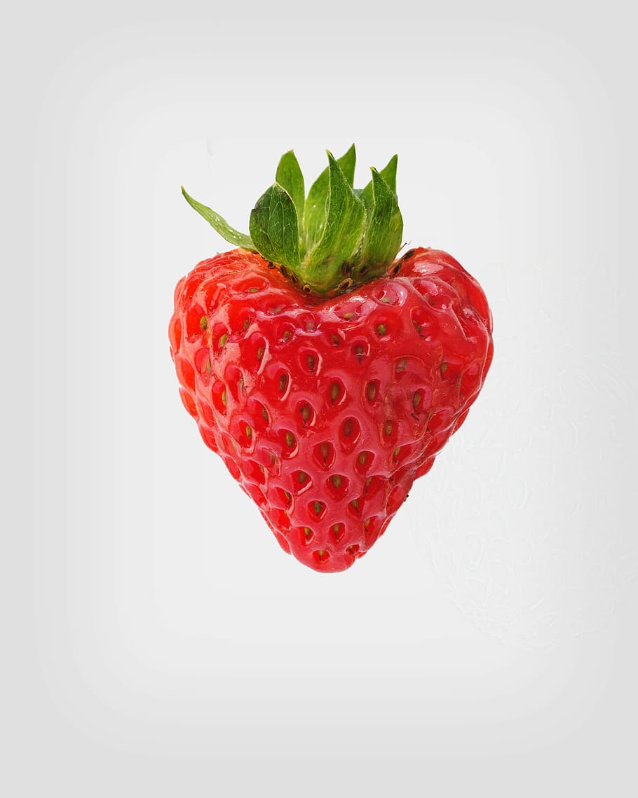 strawberry on white background, strawberry in heart shape, sweet strawberry