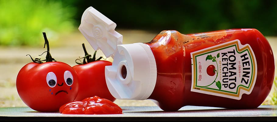 opened Heinz tomato ketchup plastic bottle, Tomatoes, Sad, Food