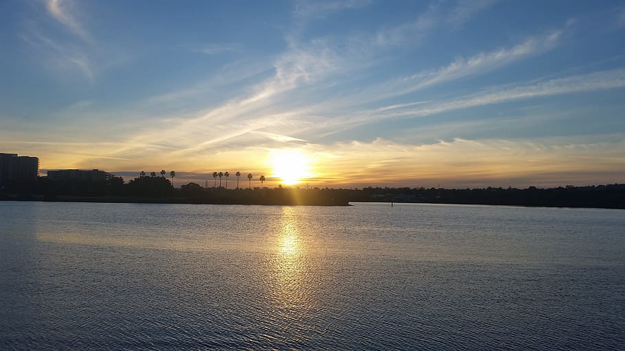 sunset, sky, river, water, scenics - nature, beauty in nature HD wallpaper