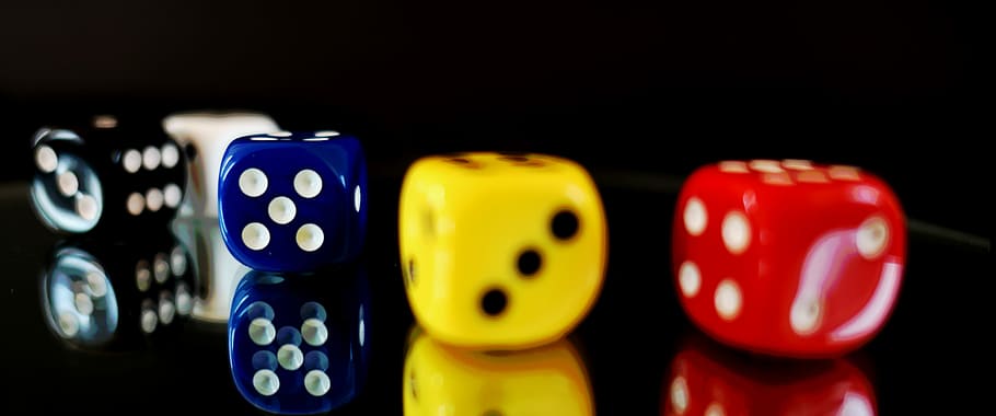 five assorted dices, gamble, luck, cube, gambling, leisure, play, HD wallpaper