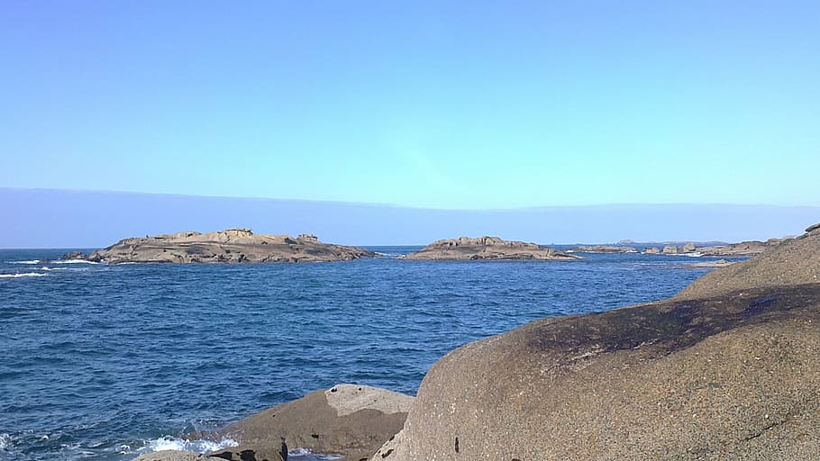 brittany, blue, side, landscape, horizon, sky, water, sea, waves HD wallpaper
