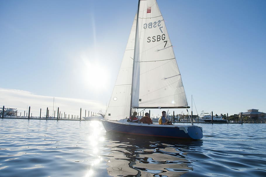 Sailboat, Sun, Reflection, Sea, Ocean, ship, water, nature HD wallpaper