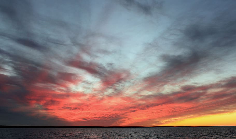 clouds, sky, blue, clouds form, evening sky, sunset, afterglow HD wallpaper