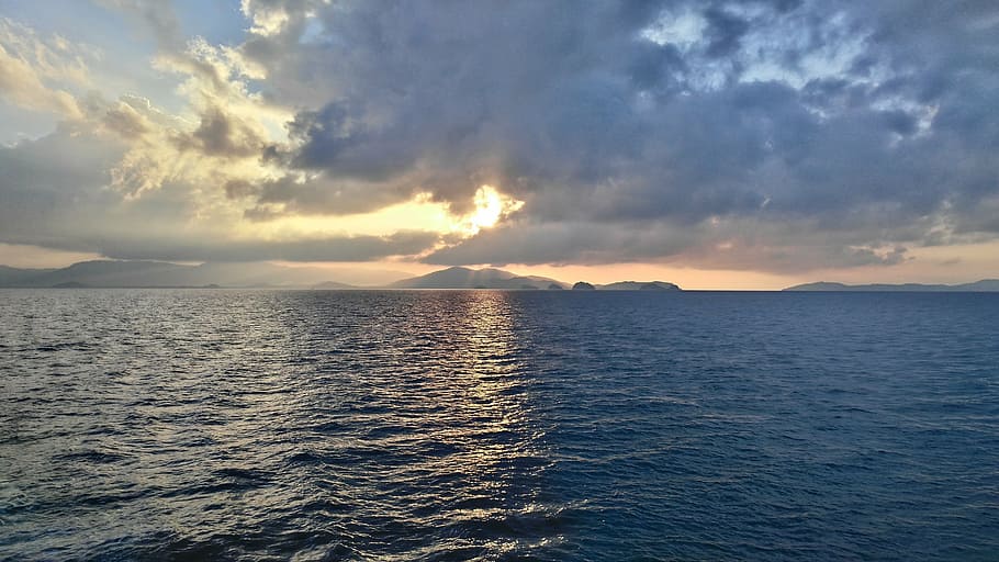 blue sea under sunset, sunrise, koh samui, nature, islands, thailand, HD wallpaper