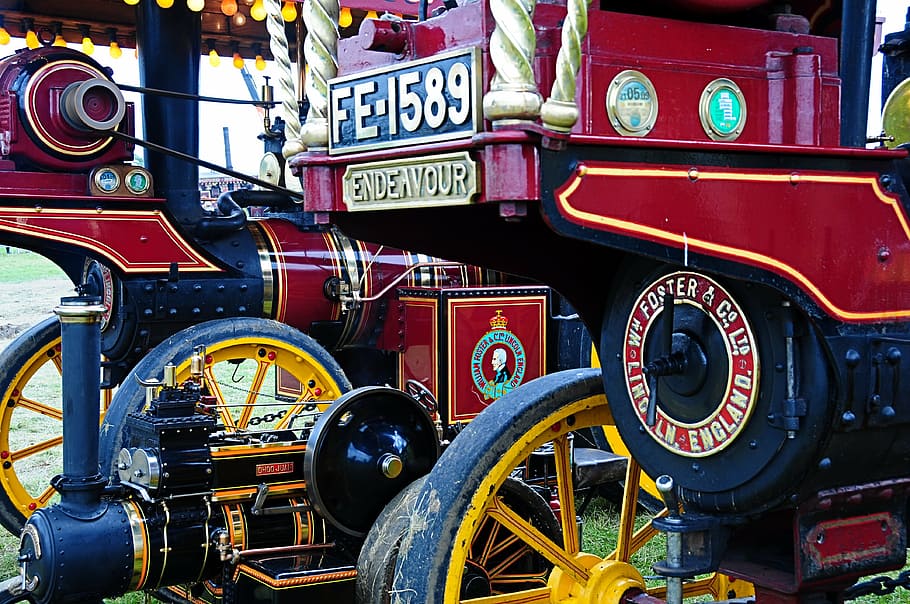 FE-1589 license plate of vehicle, steam, traction engine, fair HD wallpaper