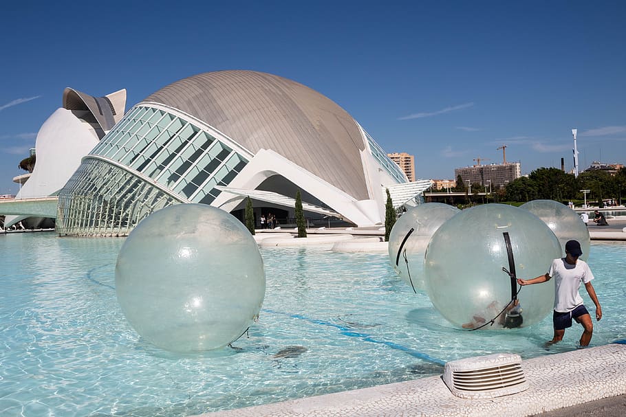 valencia, architecture, float, bubbles, pool, blue, white, summer HD wallpaper