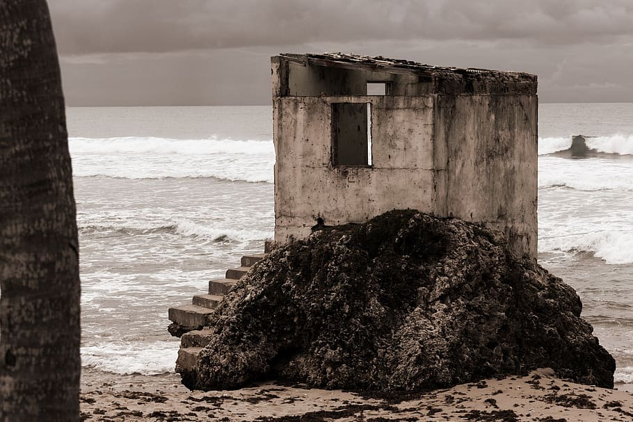 photo of ruin near sea, abandoned, alone, beach, broken, building HD wallpaper