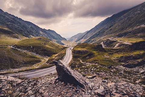 Black Car on Road Near Mountains, climb, clouds, daylight, environment HD wallpaper