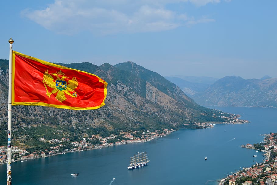 travel, water, nature, mountain, sea, montenegro, flag, kotor