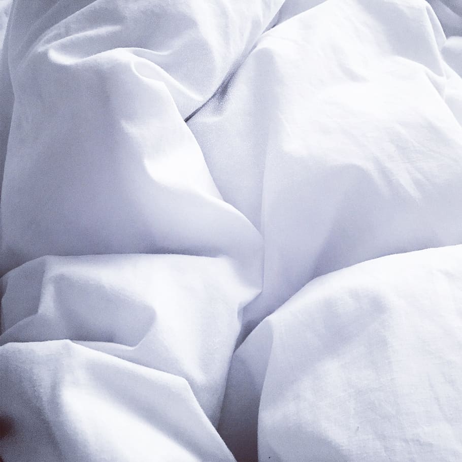 close up photo of white sheet, bed, pillows, quilt, sleep, cozy HD wallpaper