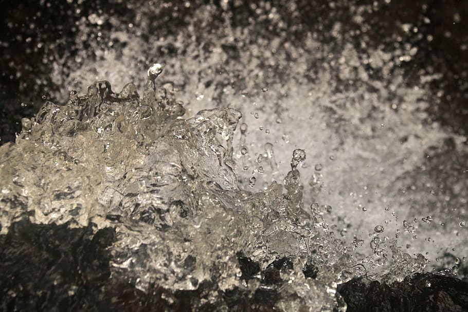 forest, nature, splash, waterfall, splashing, selective focus HD wallpaper