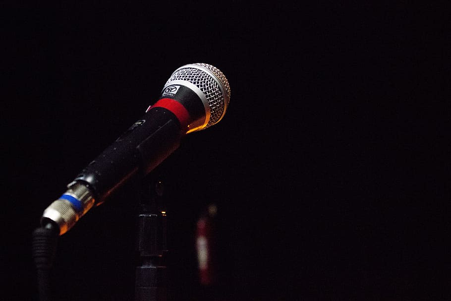 black microphone, Corner, Stage, Music, Show, audience, sing, HD wallpaper