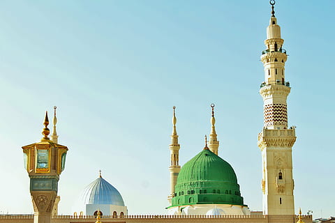 green and beige painted pointed building, religious, muhammad HD wallpaper