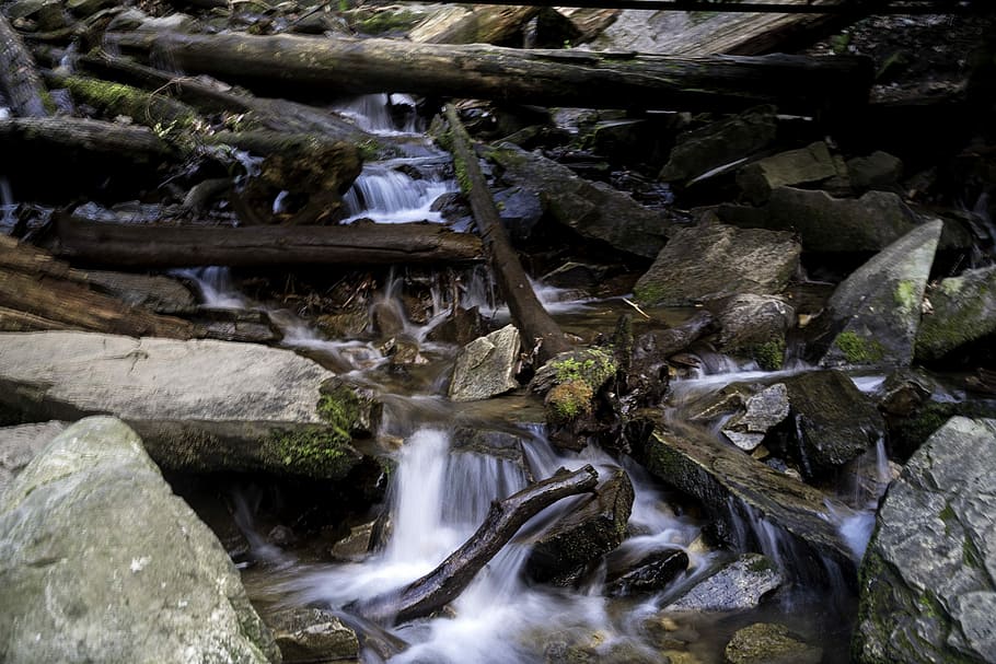 Flowing Water with mini-falls at Mingus Falls, North Carolina, HD wallpaper