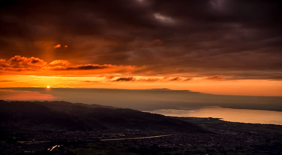 sunset, dusk, panorama, lake constance, outlook, beautiful HD wallpaper