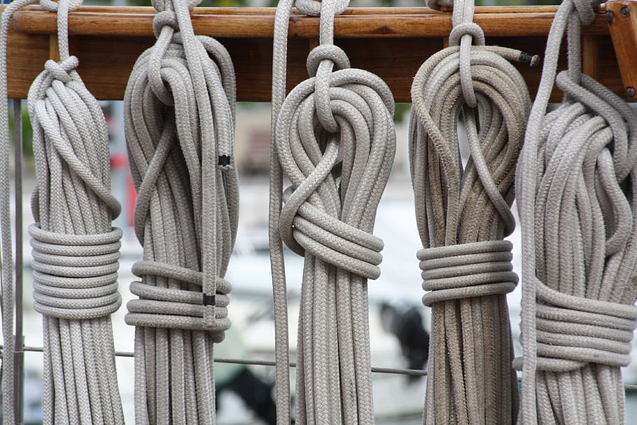 gray ropes, Boat, Sea, rigging, connection, equipment, close-up, HD wallpaper