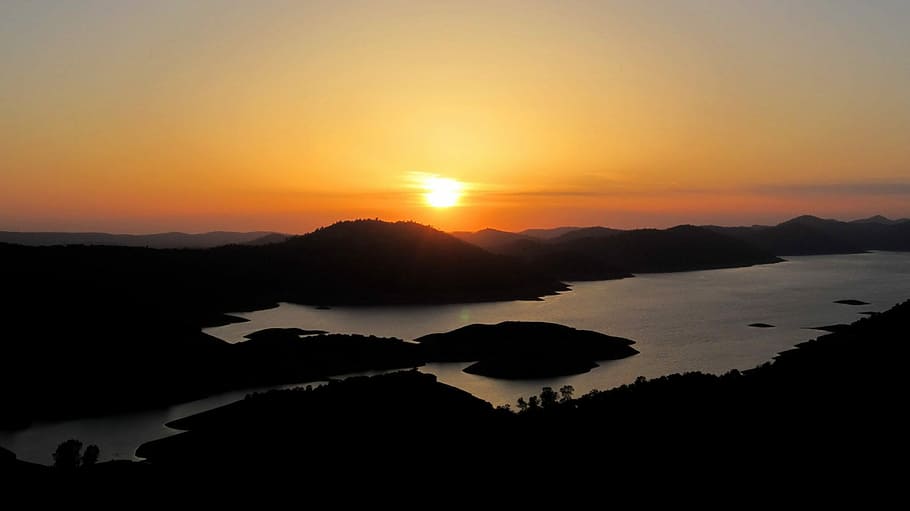 Sunset, Sierra, Mountains, Lake, landscape, evening, california HD wallpaper