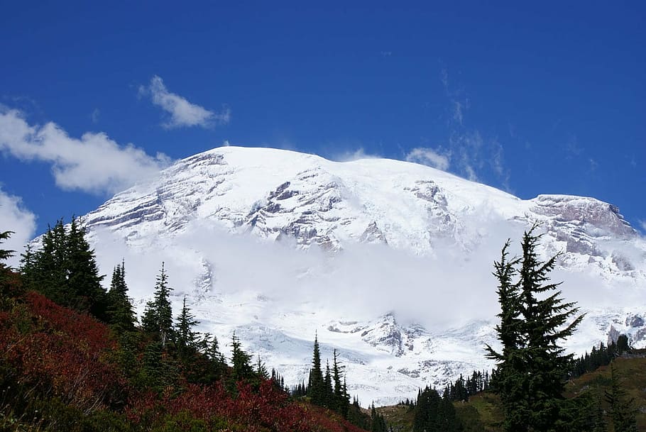 mount, rainier, mountain, snow, beautiful, landscape, background HD wallpaper
