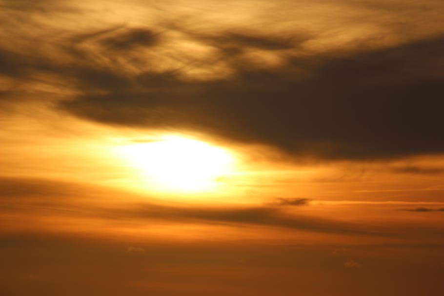 sun, sunset, blurred cloud, abendstimmung, evening sky, setting sun HD wallpaper