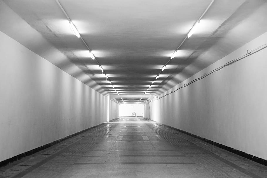 Underground Passage, Black And White, static, indoors, empty, HD wallpaper