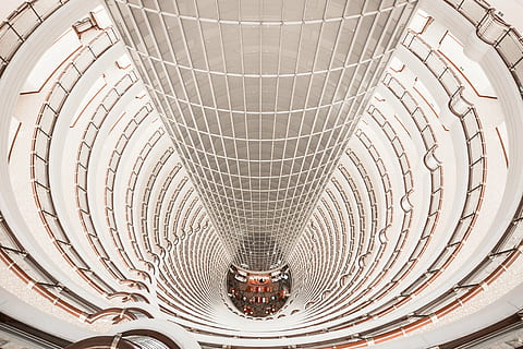 interior architectural photo of high-rise building atrium, photography HD wallpaper
