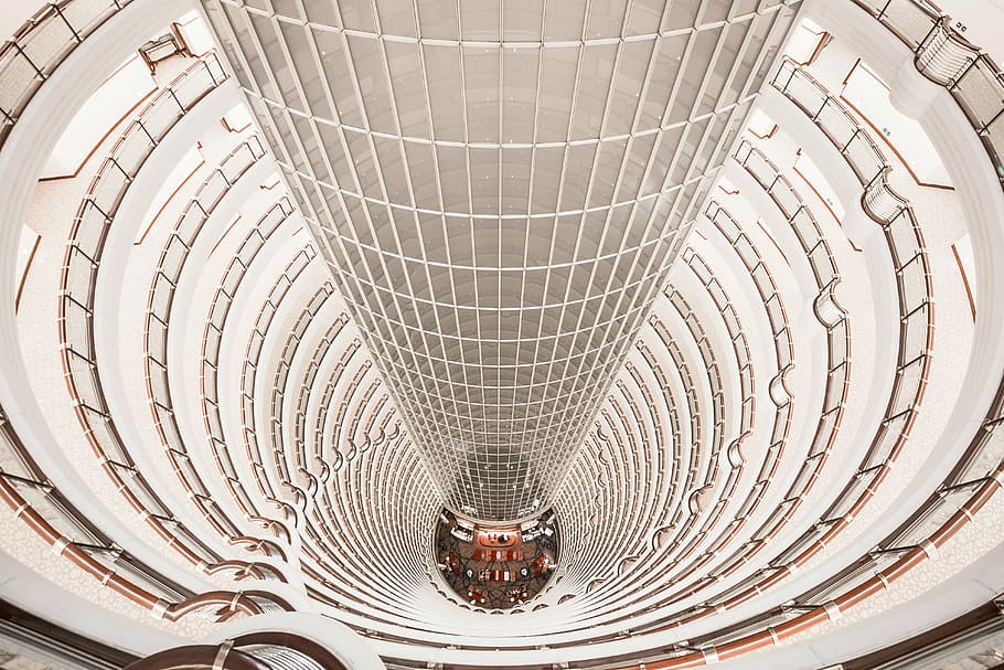 interior architectural photo of high-rise building atrium, photography HD wallpaper
