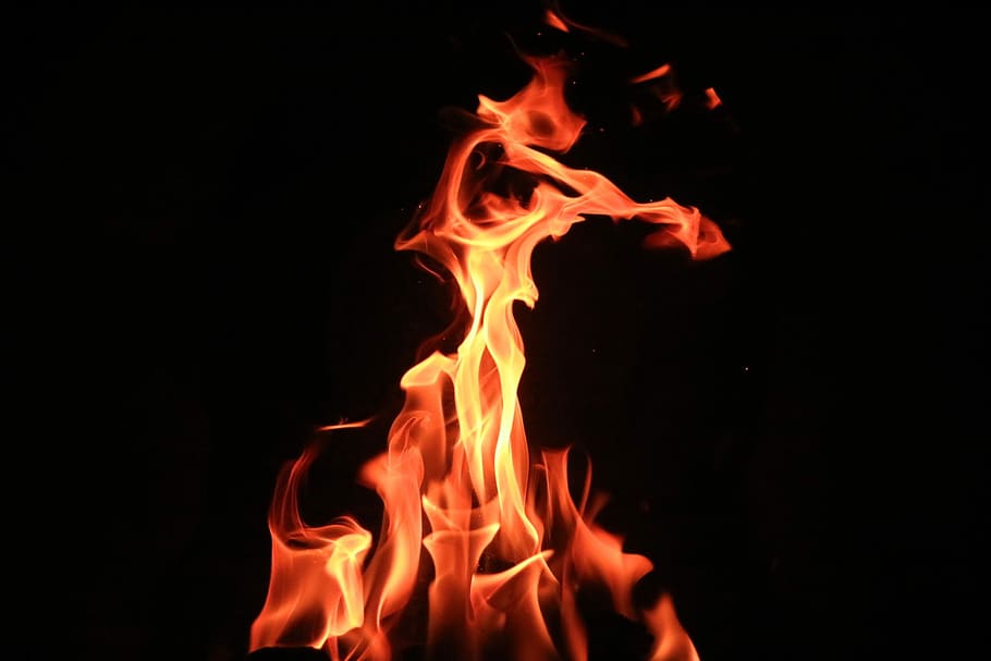 selective focus photography of fire, close-up photo of yellow fire with black background HD wallpaper