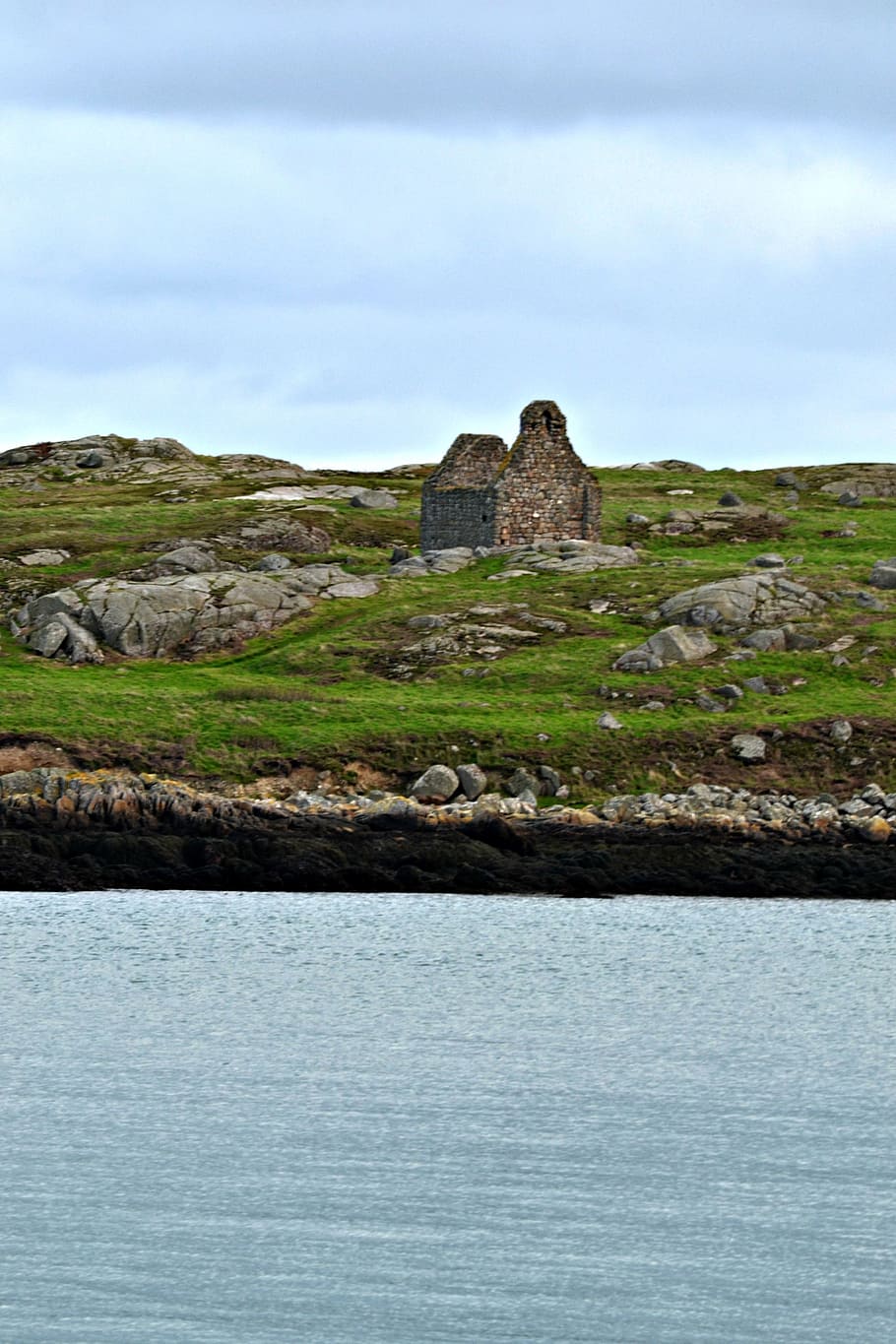 remote, ruin, island, rocks, countryside, dublin, ireland, sky, HD wallpaper