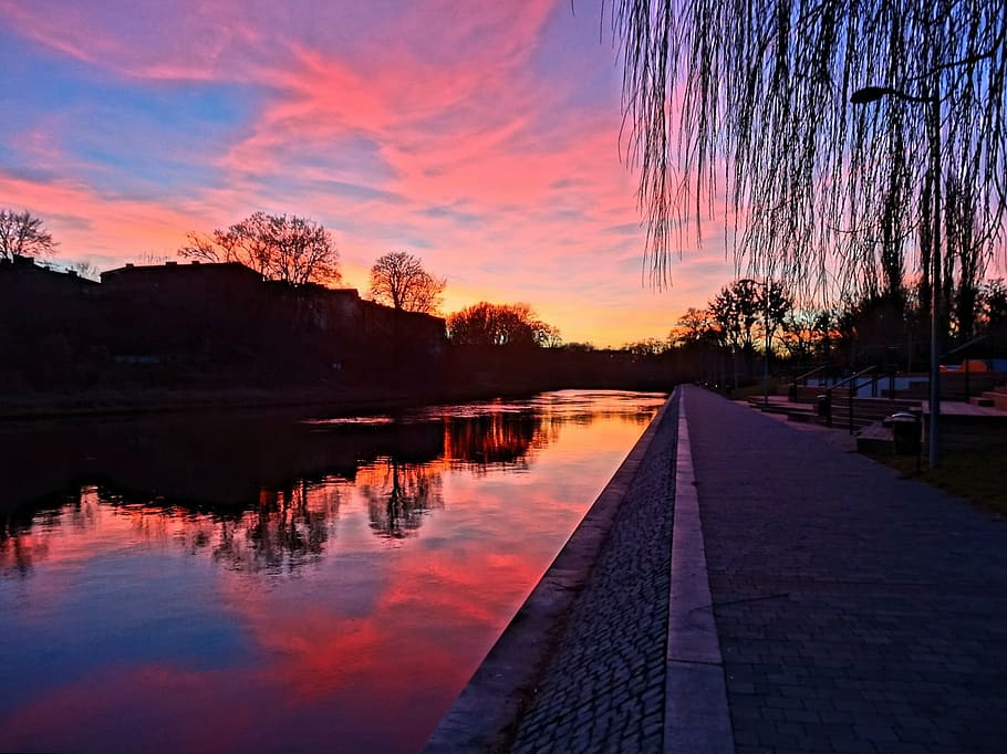 brda, river, poland, sunset, sunrise, environment, reflection HD wallpaper