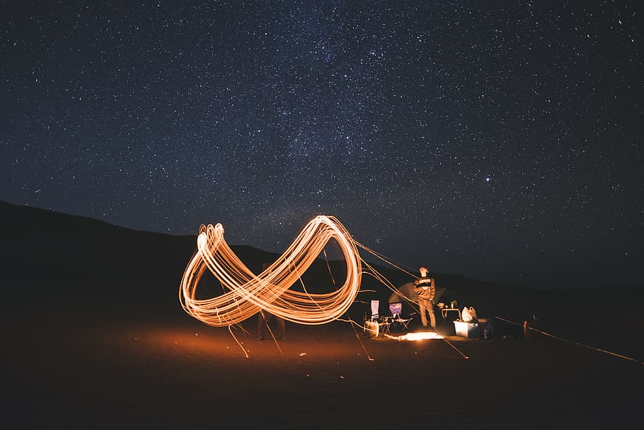timelapse photo of a light, steel, wool, photography, night HD wallpaper