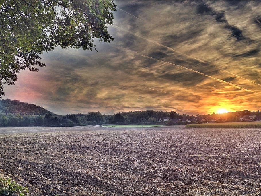Sunset, Harvest, Field, Clouds, Silent, hdr, nature, landscape HD wallpaper