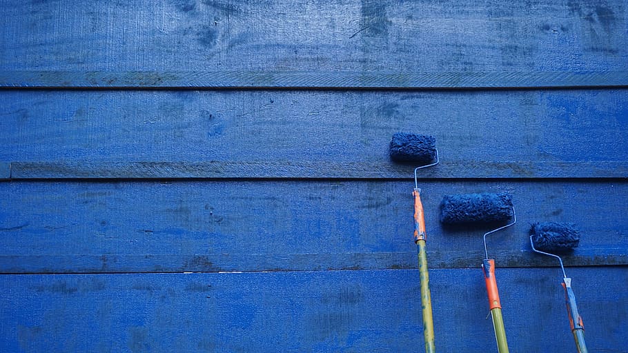 three assorted sods, paint, blue, wall, lackluster, roller, no people, HD wallpaper