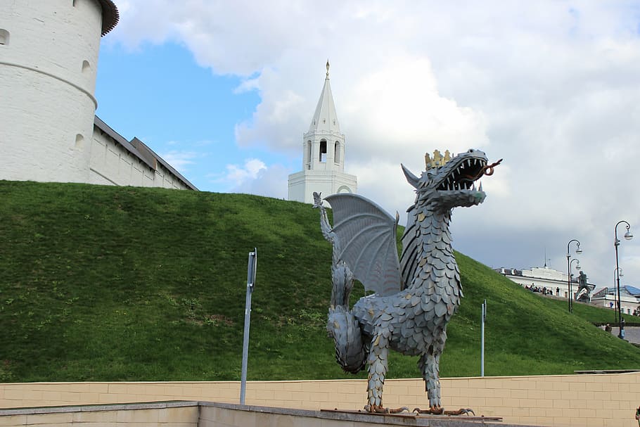 dragon, metro, grass, architecture, the kremlin, kazan, built structure HD wallpaper