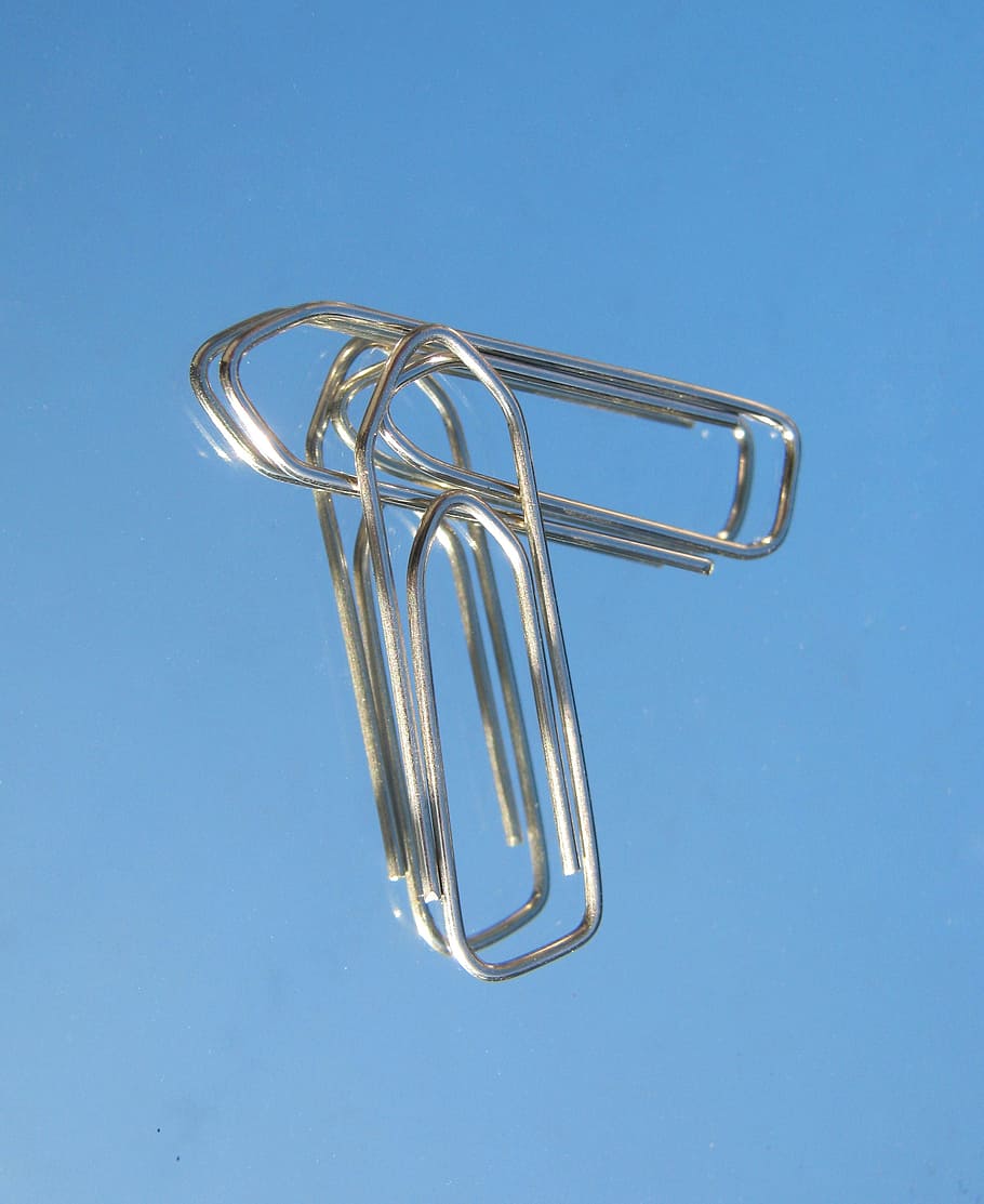 office, paper clips, pair, several, metal, blue, studio shot HD wallpaper