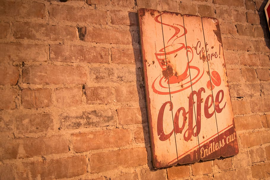 Coffee signage on wall, restaurant, brick, wall - Building Feature HD wallpaper