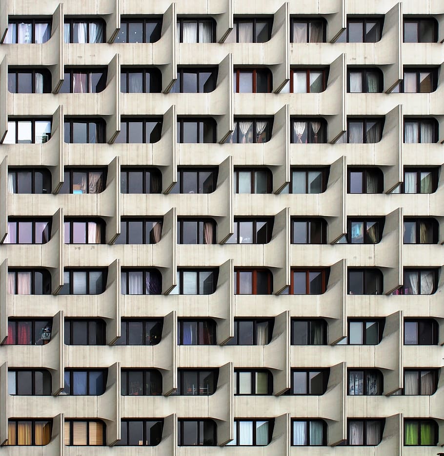 building, windows, symmetry, architecture, office, pattern HD wallpaper
