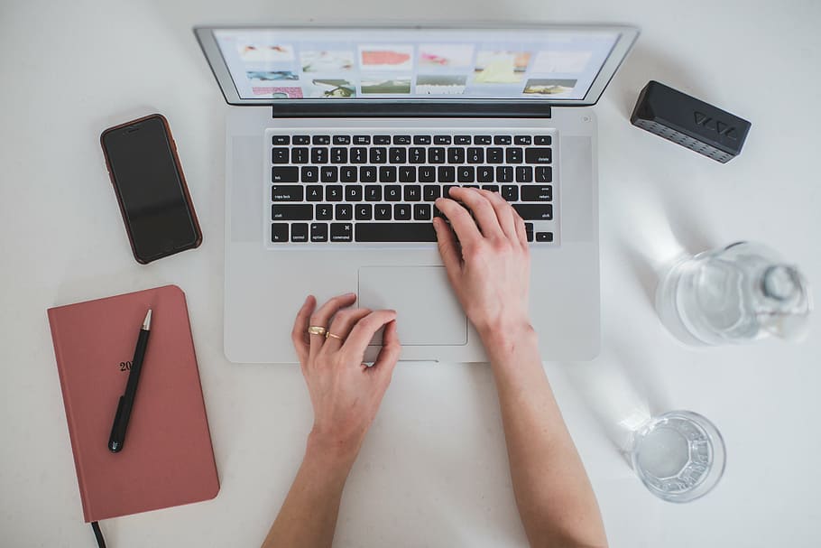 computer, electronics, hands, laptop, mobile phone, notebook HD wallpaper